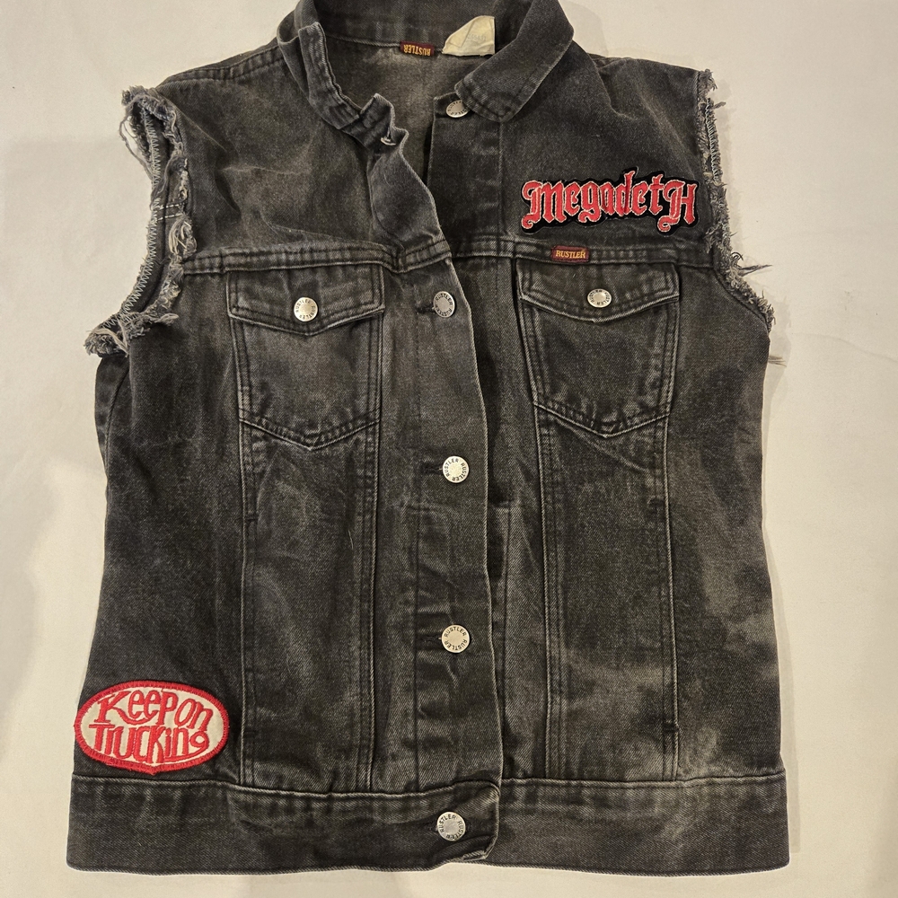 Megadeth Black Denim Vest Hustler/Rustler Size 12 Metal Band Biker Patch